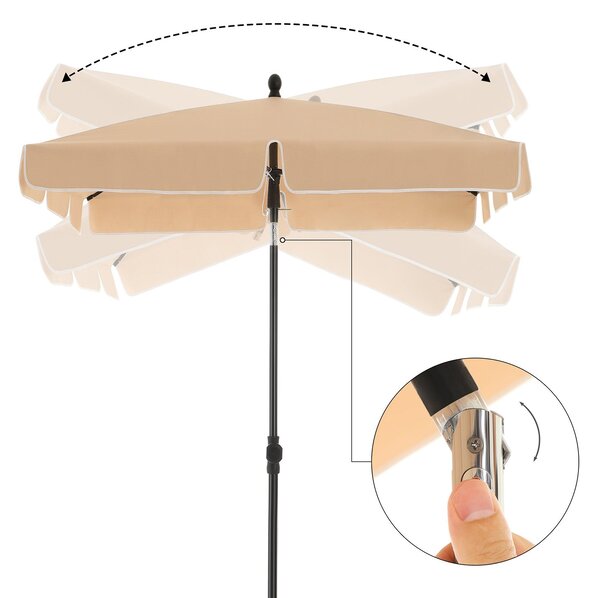 Téglalap alakú napernyő 2 × 1,25 m, UPF 50+ védelem, dönthető, talp nélkül, taupe