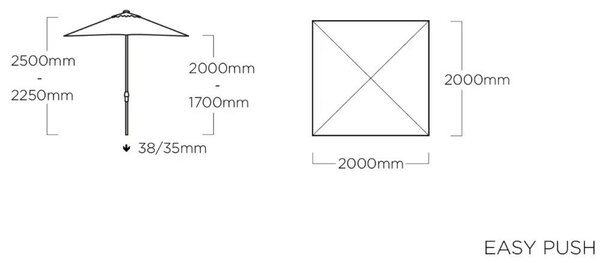 Kettler EASY PUSH napernyő 200×200 cm – UV 50+, vízálló, bézs