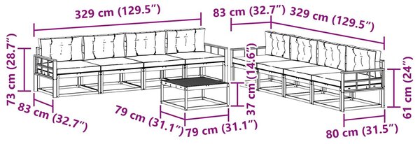 VidaXL Kültéri kanapé szett 9 pcs Fehér és Bézs 79 x 79 x 37 cm