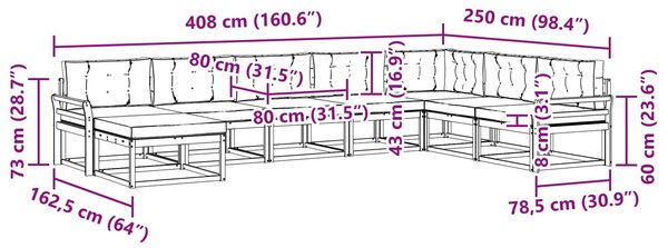 VidaXL Kültéri kanapé szett 8 pcs Fehér és Világosszürke
