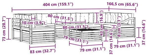 VidaXL Kültéri kanapé szett 8 db Fehér és Bézs Tömör Akácfa
