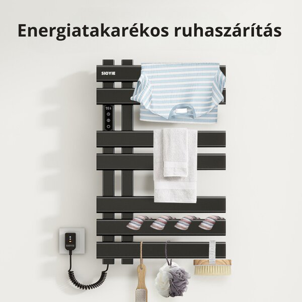 Intelligens Törölközőszárító Radiátor Szögletes Karokkal, R530 - Fekete