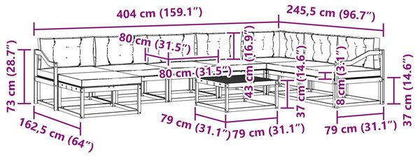 VidaXL Kültéri kanapé szett 9 pcs Fehér és Antracitszürke