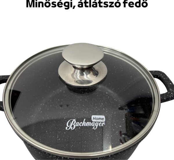 Bachmayer Edény Átlátszó Fedővel, Márványozott Tapadásmentes Bevonattal, Hőálló Festéssel, Indukciós Aljjal - 20 cm