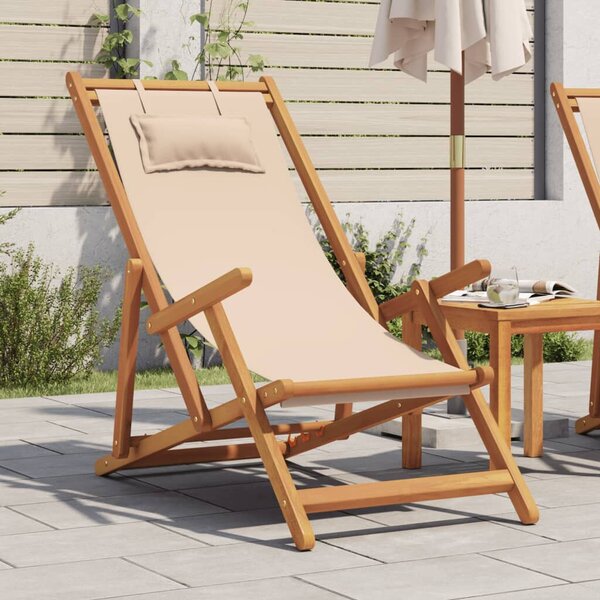 VidaXL tömör eukaliptuszfa és szövet összecsukható strandszék, Bézs