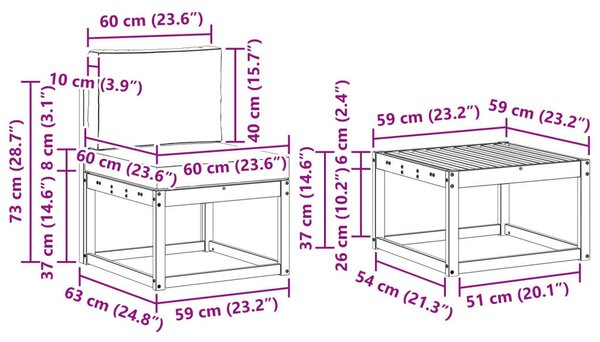 Kültéri kanapé szett 7 pcs Természetes és Világosszürke