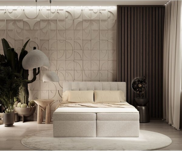 Bézs ágyneműtartós boxspring ágy 160x200 cm Novento – Maison de Rêve