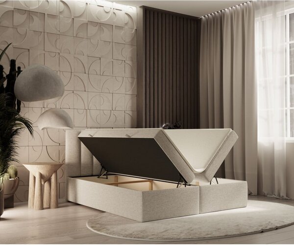 Bézs ágyneműtartós boxspring ágy 160x200 cm Novento – Maison de Rêve