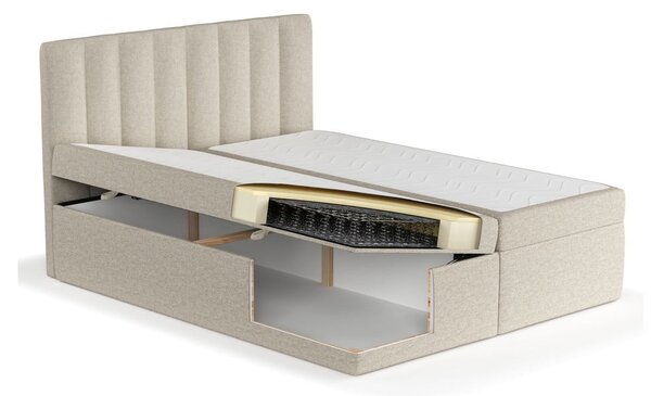 Bézs ágyneműtartós boxspring ágy 160x200 cm Novento – Maison de Rêve