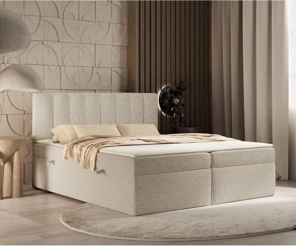 Bézs ágyneműtartós boxspring ágy 160x200 cm Novento – Maison de Rêve