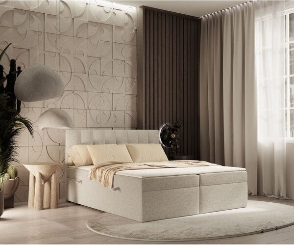 Bézs ágyneműtartós boxspring ágy 160x200 cm Novento – Maison de Rêve