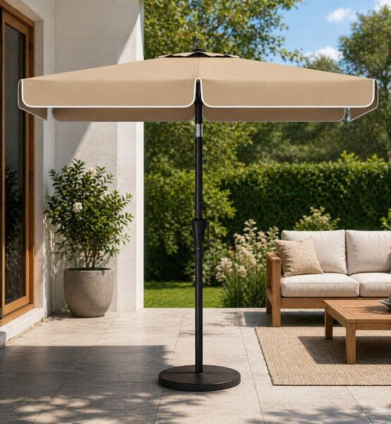 Kerti napernyő kézi hajtással, UPF 50+, 30°-os dőlés, fém váz, 300x200 cm, taupe barna