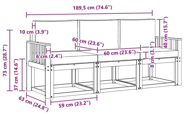 VidaXL Kültéri kanapé szett 3 pcs Fehér és Világosszürke