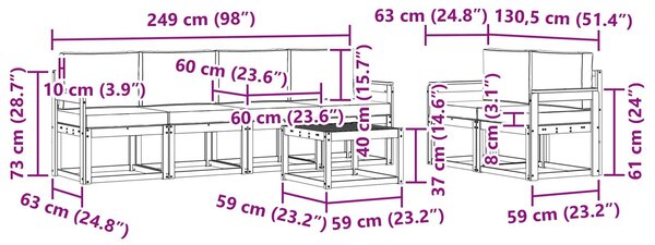 VidaXL Kültéri kanapé szett 7 pcs Fehér és Világosszürke