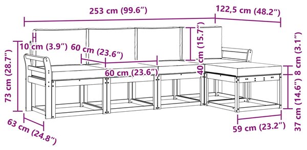 VidaXL Kültéri kanapé szett párnával 5 pcs Tömör Akácfa