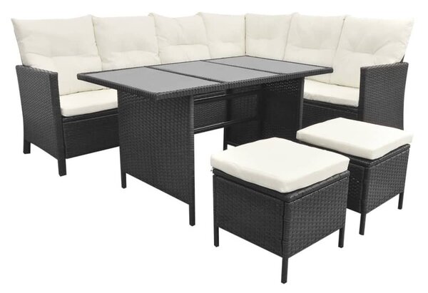 4 részes fekete polyrattan kerti pihenőgarnitúra párnákkal