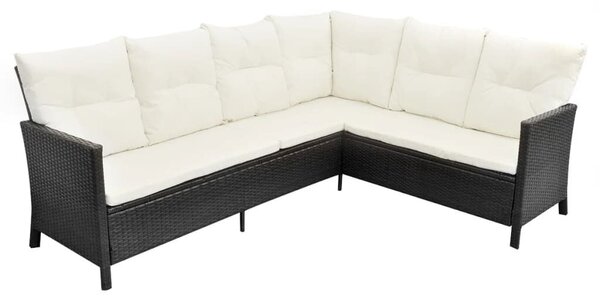 4 részes fekete polyrattan kerti pihenőgarnitúra párnákkal