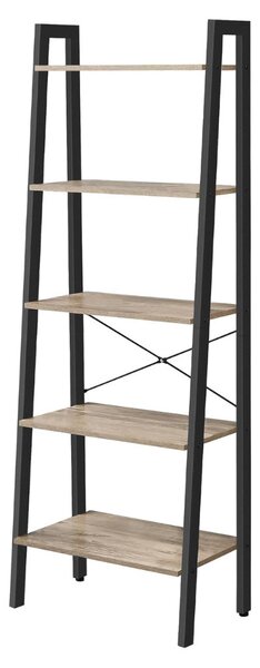 KÉSZLETKISÖPRÉS! Intenso Home 5 szintes nyitott könyvespolc / virágállvány 56 x 172cm, döntött design, modern tölgy szín | Univerzális tároló állvány fém lábakkal