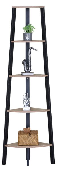 KÉSZLETKISÖPRÉS! Intenso Home 5 szintes sarokpolc / könyvespolc / virágtartó állvány 37 x 160cm, modern tölgy szín | Döntött design fém lábakkal