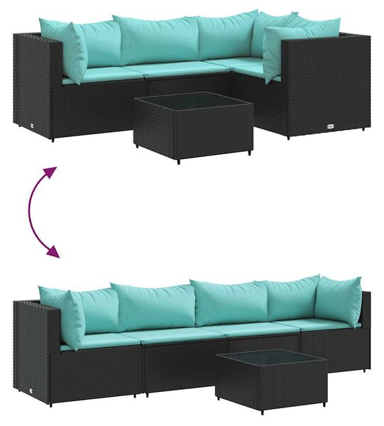 5 részes fekete polyrattan kerti ülőgarnitúra párnákkal