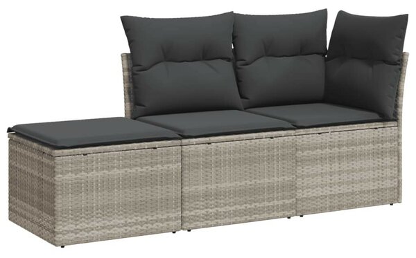 3 részes világosszürke polyrattan kerti ülőgarnitúra párnával