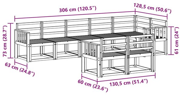 VidaXL Kültéri kanapé szett 8 pcs Fehér Tömör Akácfa