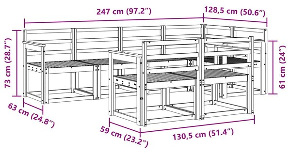 VidaXL Kültéri kanapé szett 7 pcs Fehér Tömör Akácfa