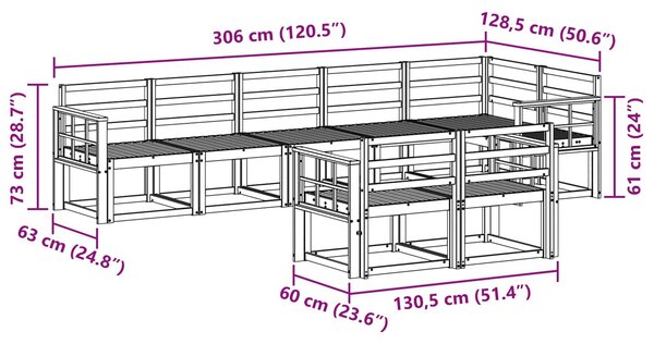 VidaXL Kültéri kanapé szett 8 pcs Fehér Tömör Akácfa