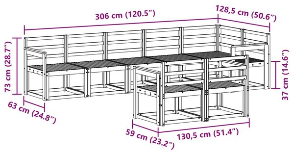 VidaXL Kültéri kanapé szett 8 pcs Fehér Tömör Akácfa