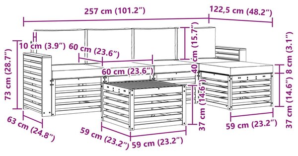 VidaXL Kültéri kanapé szett 6 pcs Fehér és Bézs 59 x 59 x 37 cm