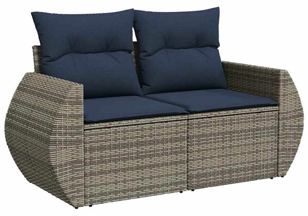 7 db szürke polyrattan kerti kanapégarnitúra párnákkal