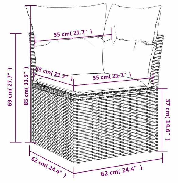 7 db szürke polyrattan kerti kanapégarnitúra párnákkal