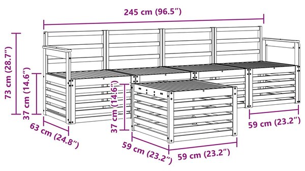 VidaXL Kültéri kanapé szett 5 pcs Fehér Tömör Akácfa