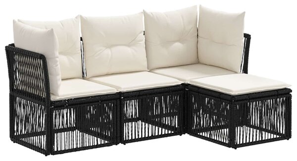 VidaXL Kerti Kanapé Szett 4 pcs Fekete polirattan