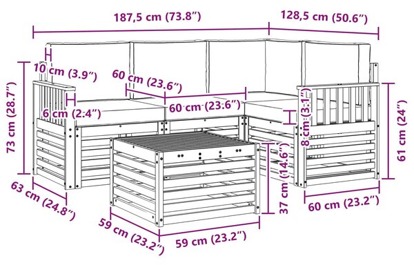 VidaXL Kültéri kanapé szett 5 pcs Fehér és Krém színű 59 x 59 x 37 cm