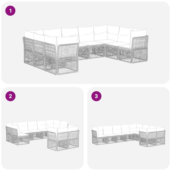 VidaXL Kerti Kanapé Szett 9 pcs Fekete polirattan