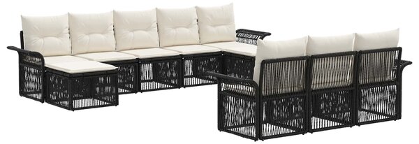 VidaXL Kerti Kanapé Szett 10 pcs Fekete polirattan
