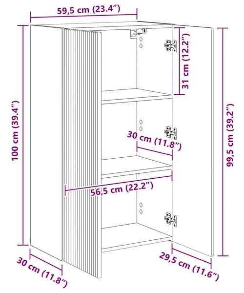VidaXL TV Fali Szekrény Fekete 59,5 x 31 x 100 cm Faanyag