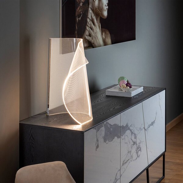 Schuller Valencia Velos II LED asztali világítás, króm, fényerőszabályozó, fém, műanyag, dimmelhető, Tiszta / átlátszó, Nappali / Étkező, Műanyag, Dizájn