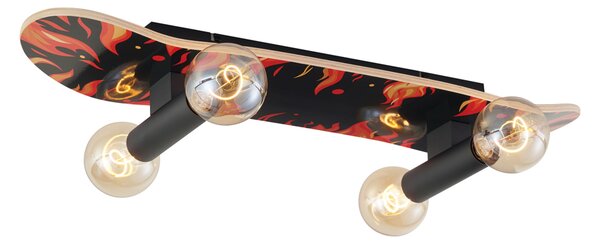 Fali lámpa fekete, piros színnel 80 cm - Skateboard