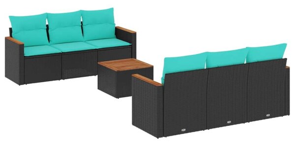 VidaXL 7 db fekete polyrattan kerti kanapégarnitúra párnákkal