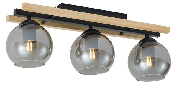 Modern mennyezeti lámpa fekete fa, füstüveggel, 3-lámpás - Aleks