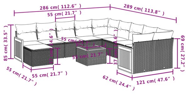 VidaXL 12 db szürke polyrattan kerti kanapégarnitúra párnákkal