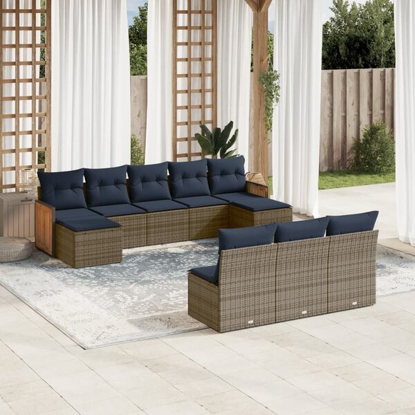 VidaXL 10 db szürke polyrattan kerti kanapégarnitúra párnákkal