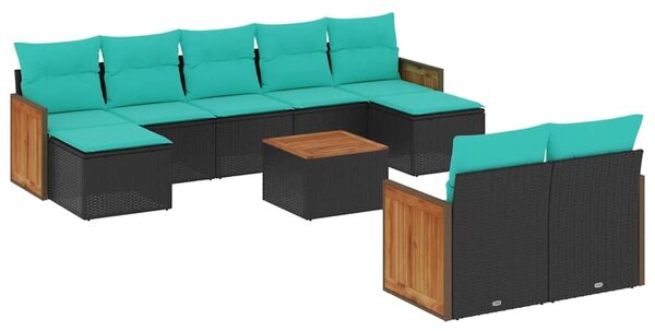VidaXL 10 db fekete polyrattan kerti kanapégarnitúra párnákkal