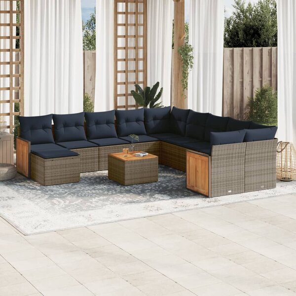 VidaXL 12 db szürke polyrattan kerti kanapégarnitúra párnákkal