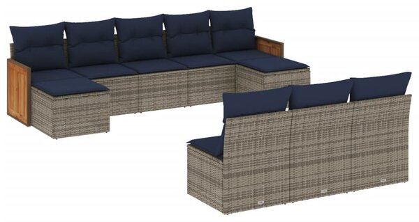 VidaXL 10 db szürke polyrattan kerti kanapégarnitúra párnákkal