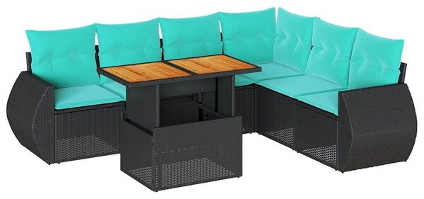 VidaXL 7 részes fekete polyrattan kerti ülőgarnitúra párnával