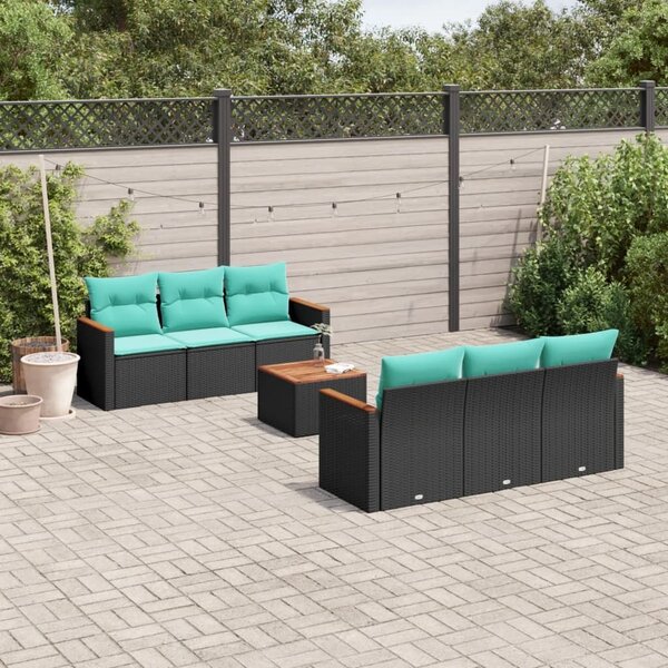 VidaXL 7 db fekete polyrattan kerti kanapégarnitúra párnákkal