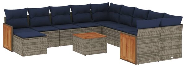 VidaXL 12 db szürke polyrattan kerti kanapégarnitúra párnákkal